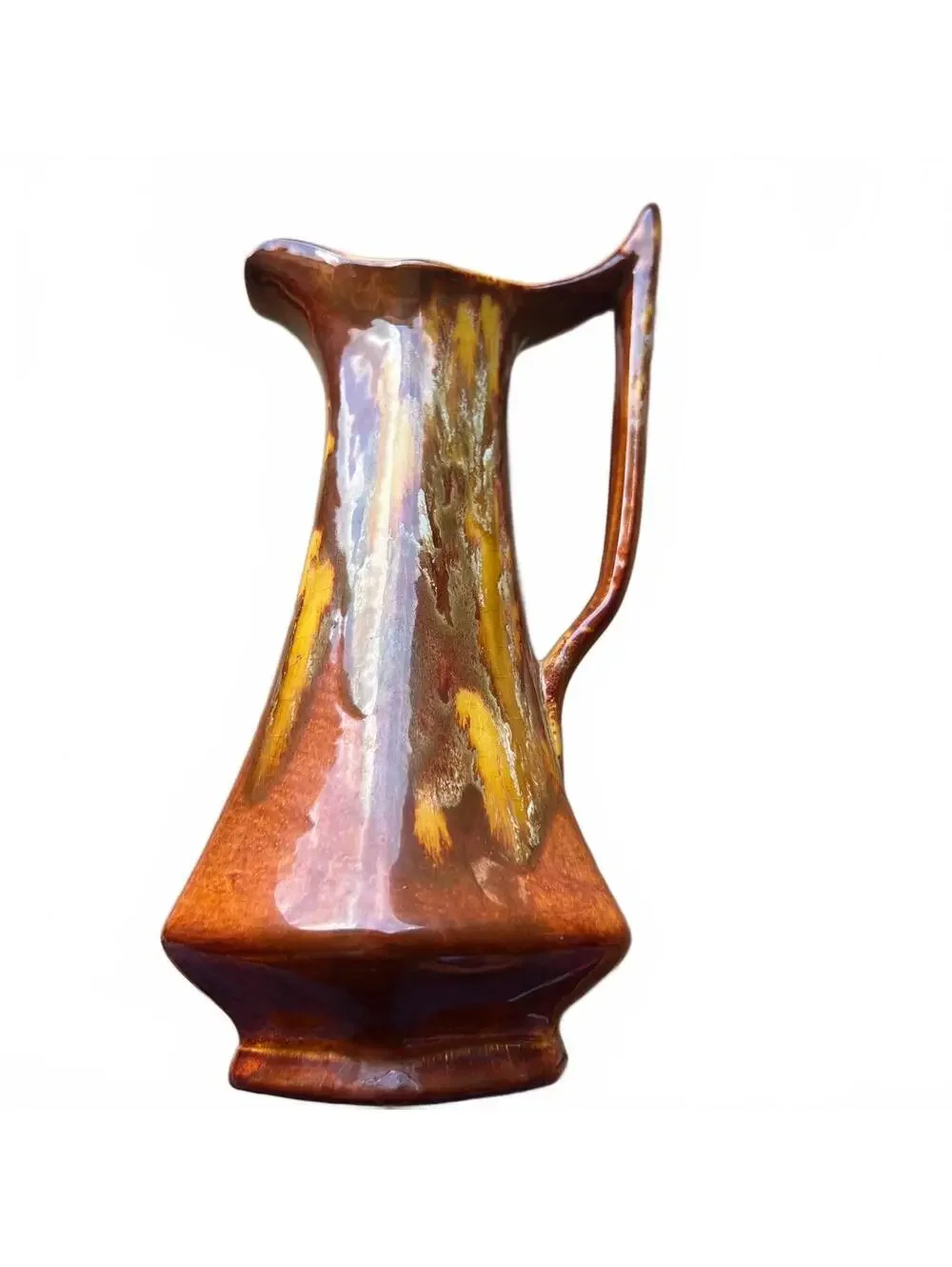 Clay Cherokee Pitcher Vase - 05/23/1980 Brown Yellow Drip Glaze